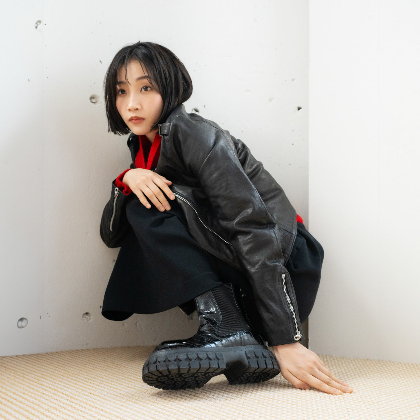 限定コラボ NO NAME GRAVITEE クロコ調ラディットソールブーツ 限定コラボ NO NAME GRAVITEE クロコ調ラディットソールブーツ